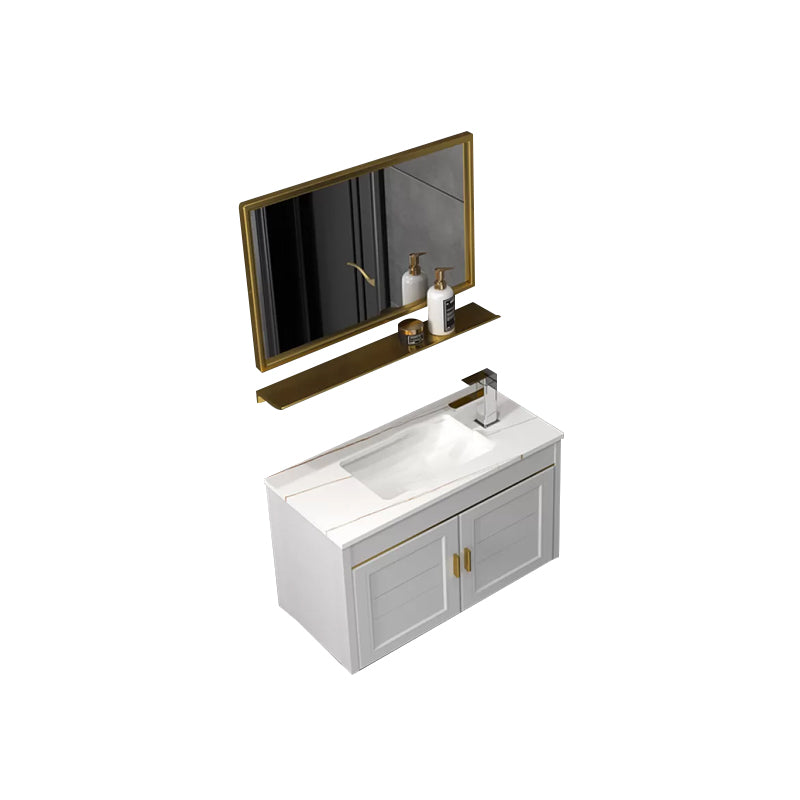 Glam Single Sink Vanity Wall Mount Metal Base Rectangular Bath Vanity