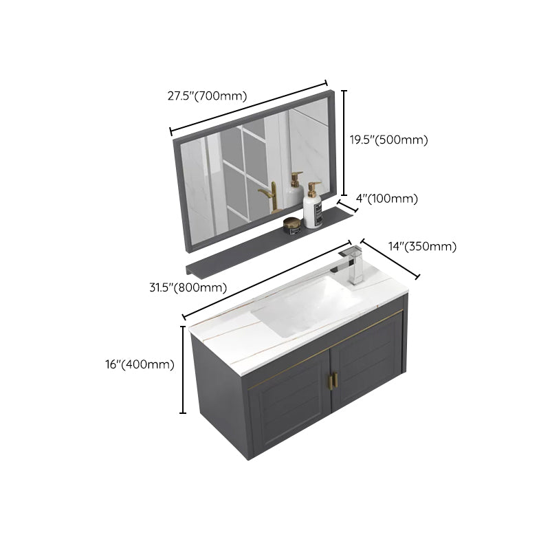 Glam Single Sink Vanity Wall Mount Metal Base Rectangular Bath Vanity