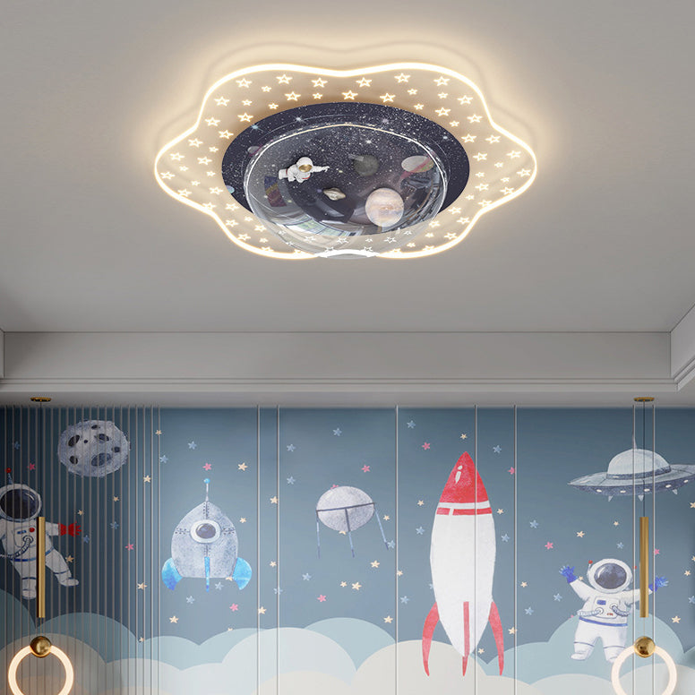 Modern Resin Flush Mount Geometric Shape Ceiling Light with Plastic Shade for Living Room