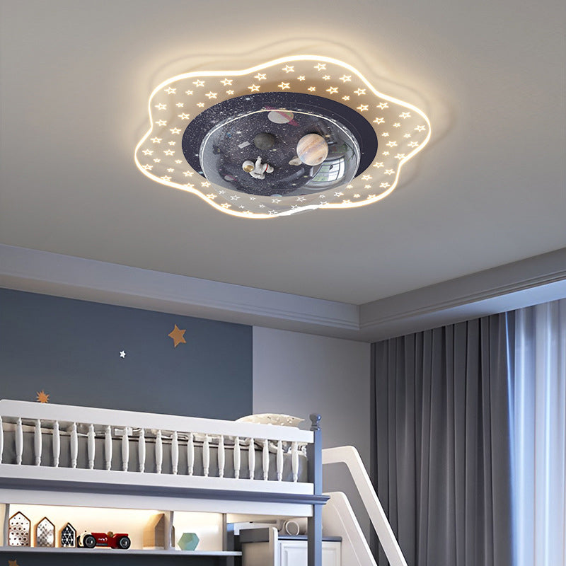 Modern Resin Flush Mount Geometric Shape Ceiling Light with Plastic Shade for Living Room