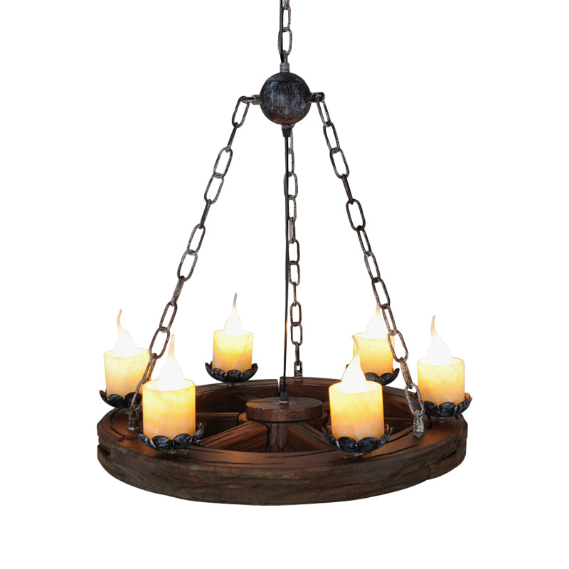 Candelabra Marble Chandelier Lamp Factory 6-Head Living Room Drop Pendant with Wood Wheel Design