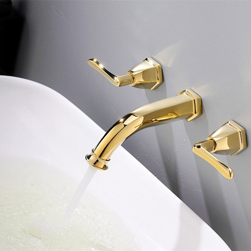 Glam Tub Faucet Wall Mounted Double Handle Low Arc Bath Faucet Trim