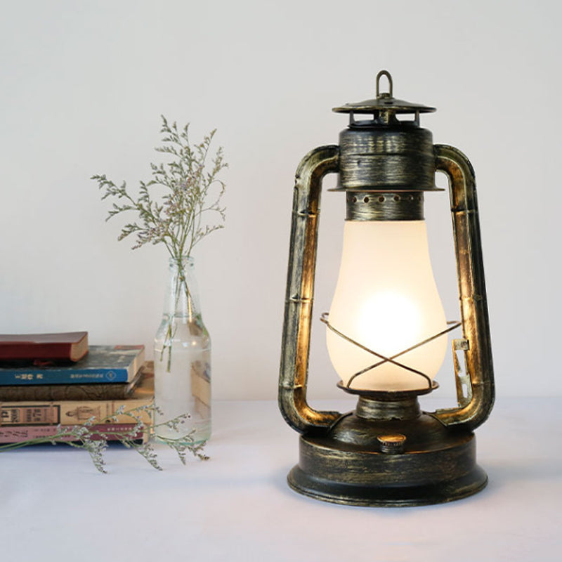 Kerosene Bedroom Table Lamp Coastal Style Opal Glass 1-Light Brass Finish Metal Desk Lighting