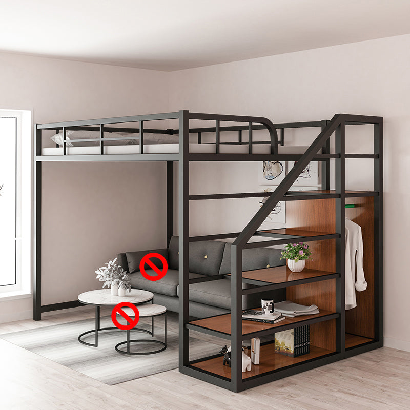 Iron High Loft Bed with Storage Contemporary Full/Queen Loft Bed with Stairway