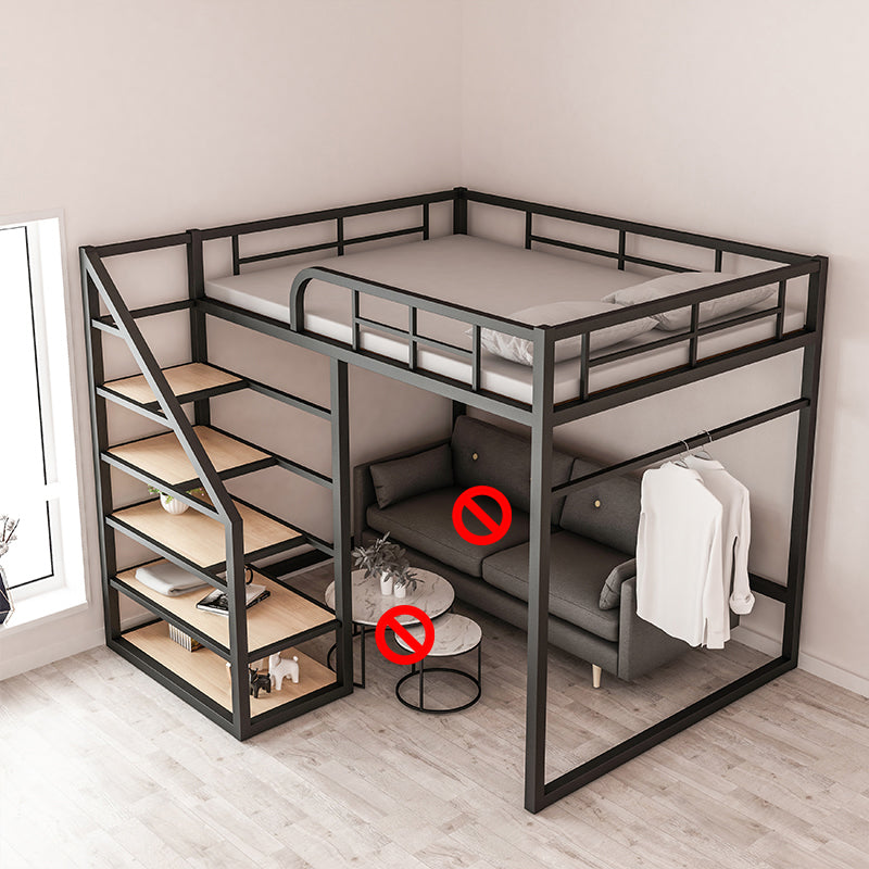 Iron High Loft Bed with Storage Contemporary Full/Queen Loft Bed with Stairway