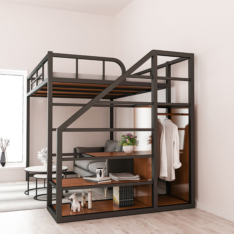 Iron High Loft Bed with Storage Contemporary Full/Queen Loft Bed with Stairway