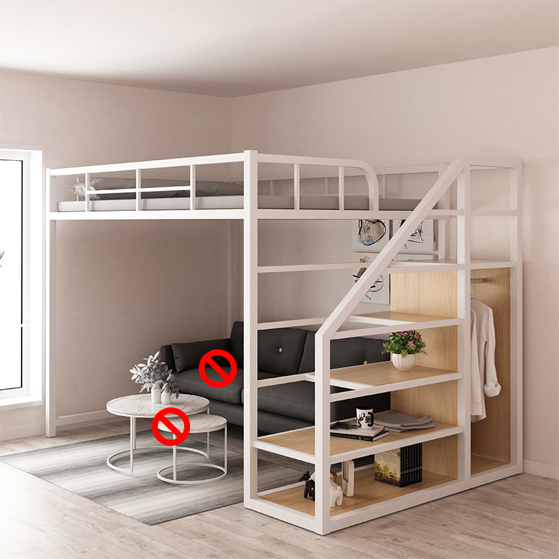 Iron High Loft Bed with Storage Contemporary Full/Queen Loft Bed with Stairway