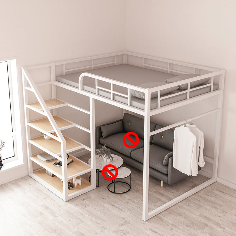 Iron High Loft Bed with Storage Contemporary Full/Queen Loft Bed with Stairway