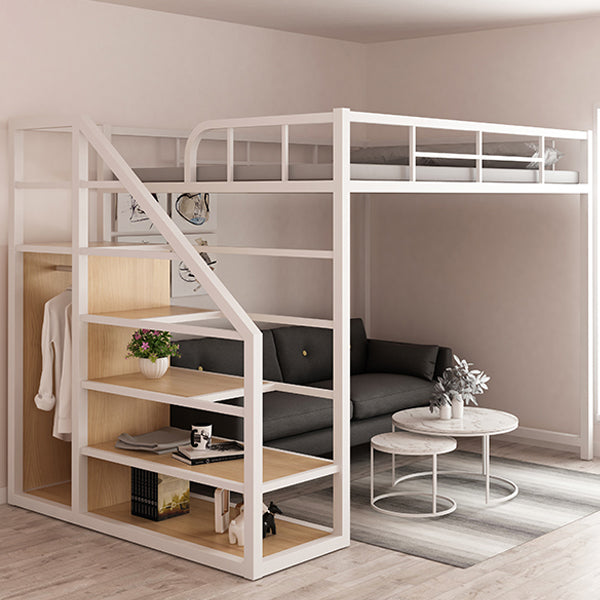 Iron High Loft Bed with Storage Contemporary Full/Queen Loft Bed with Stairway