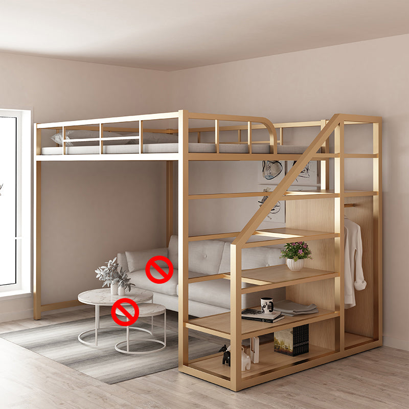 Iron High Loft Bed with Storage Contemporary Full/Queen Loft Bed with Stairway