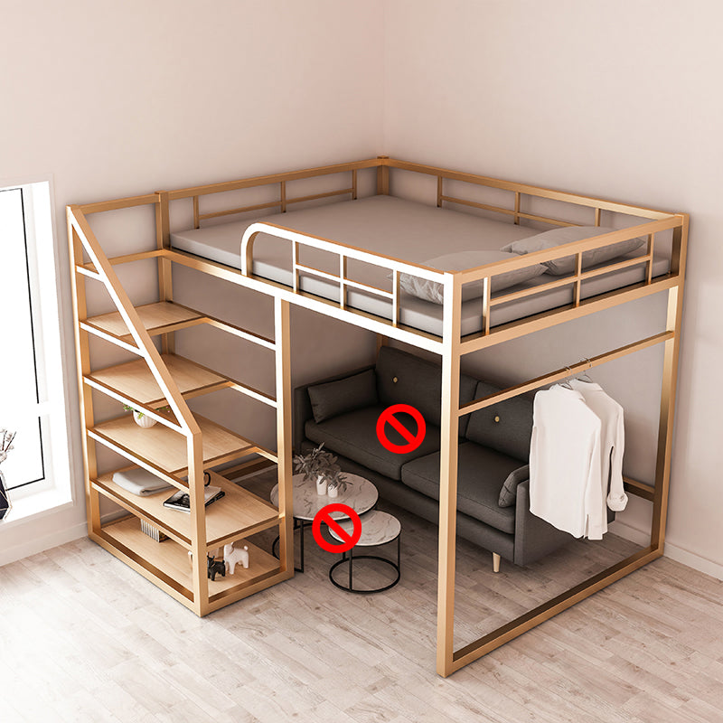 Iron High Loft Bed with Storage Contemporary Full/Queen Loft Bed with Stairway