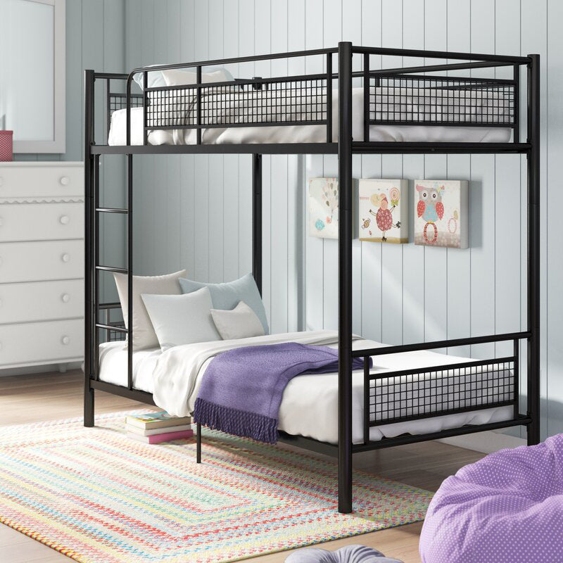 Metal Standard Bunk Bed 74.8" H High Bunk Bed Frame with Built-In Ladder