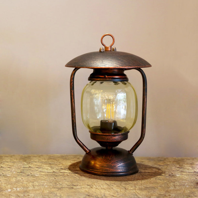 1 Light Kerosene Table Lighting Factory Brass/Copper Finish Tan Glass Desk Lamp for Study Room