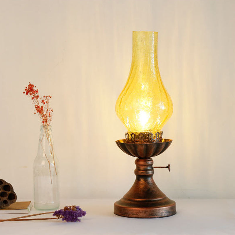 1 Light Yellow/Clear Crackle Glass Table Lamp Industrial Copper Finish Vase Shade Bedroom Desk Lighting