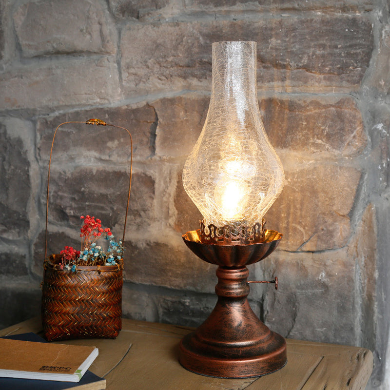 1 Light Yellow/Clear Crackle Glass Table Lamp Industrial Copper Finish Vase Shade Bedroom Desk Lighting