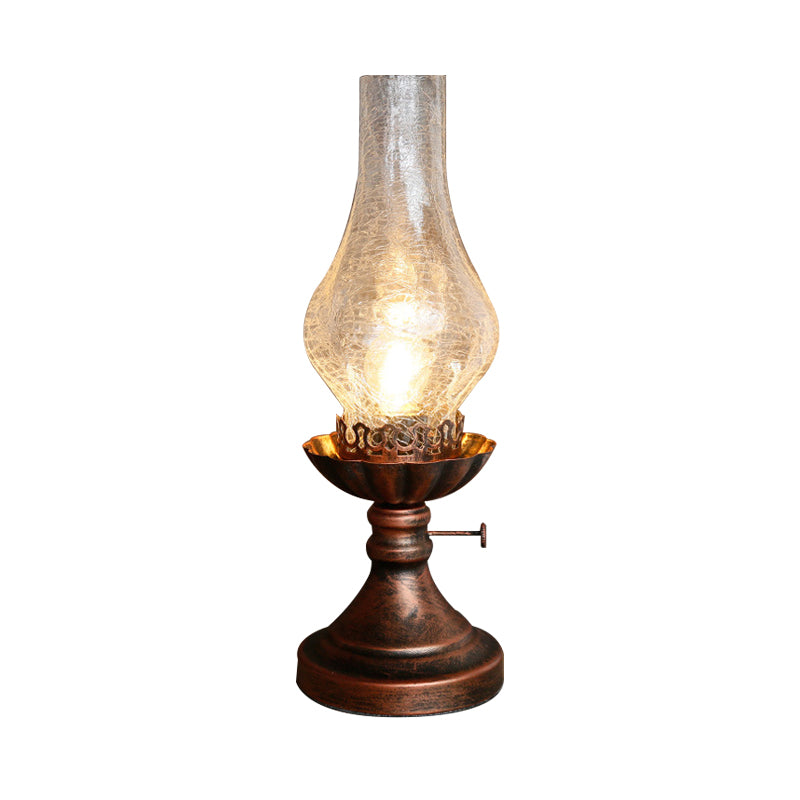 1 Light Yellow/Clear Crackle Glass Table Lamp Industrial Copper Finish Vase Shade Bedroom Desk Lighting