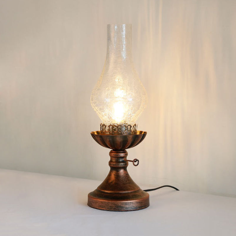 1 Light Yellow/Clear Crackle Glass Table Lamp Industrial Copper Finish Vase Shade Bedroom Desk Lighting