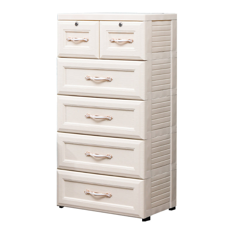 Contemporary Vertical Kids Nightstand 6 Drawers Plastic Nursery Dresser for Home