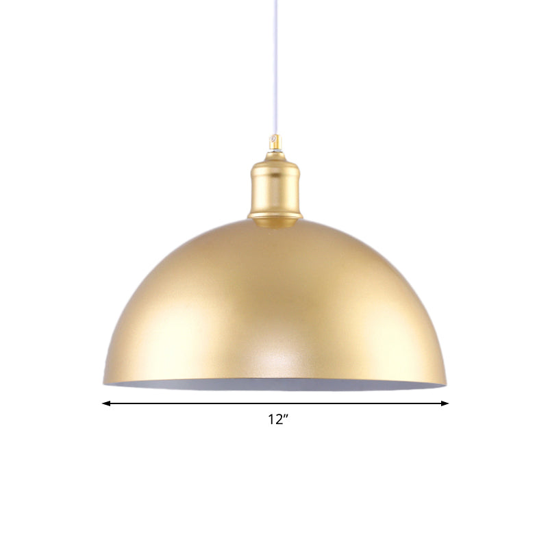 Industrial Dome Hanging Lamp 1 Light Metallic Height Adjustable Pendant Lighting in Gold for Bedroom, 12"/16" Dia