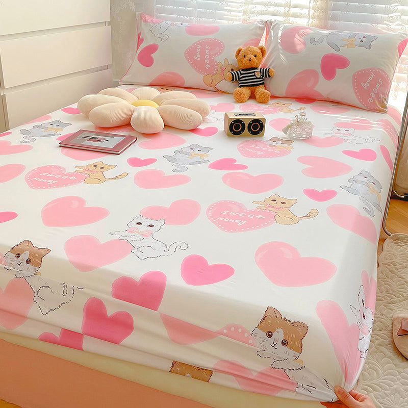 Cartoon Print Sheets Cotton Fade Resistant Non-Pilling Soft Bed Sheet Set