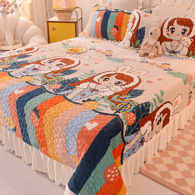 Flannel Bed Sheet Cartoon Patterned Fade Resistant Breathable Soft Sheet Set