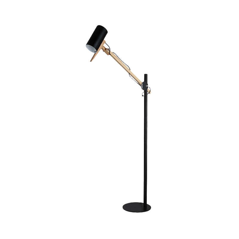 Weiß/Schwarz und Holzrohrstöbchen Lampe Moderne Eisen 1 leichter Schwung Arm stehend Bodenlicht stehend