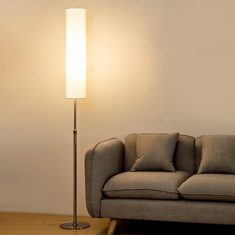 Cylinder Living Room Floor Reading Light Fabric 1-Light Minimalist Floor Stand Lamp in White