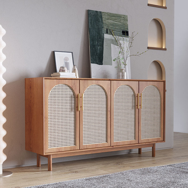 Modern Style Brown Wicker Sideboard Solid Wood Buffet Table for Dining Room