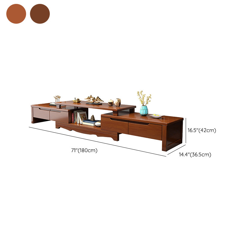 Scandinavian Rubber Wood Media Console Open Shelving TV Stand with Drawers