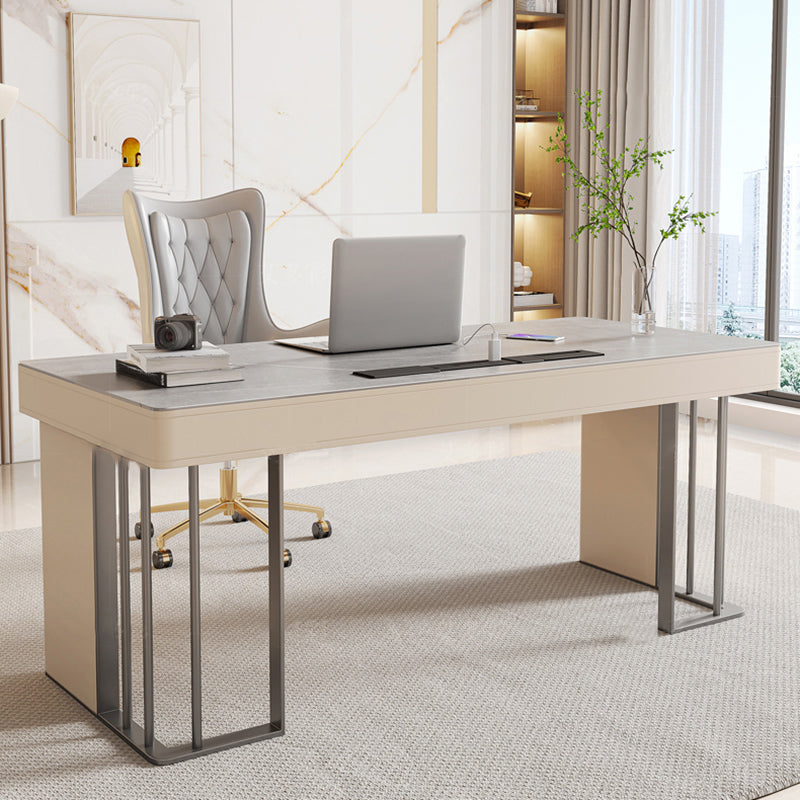 Modern Stone Office Desk Rectangular Shape Task Desk with 3 Drawers in Grey