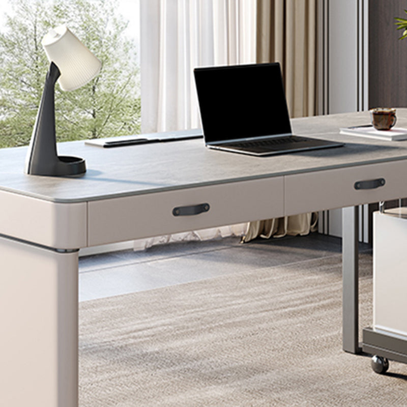 Modern Stone Office Desk Rectangular Shape Task Desk with 3 Drawers in Grey