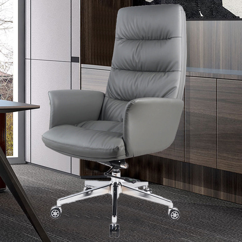 High Back Managers Chair Faux Leather Office Chair in Gray with Wheels