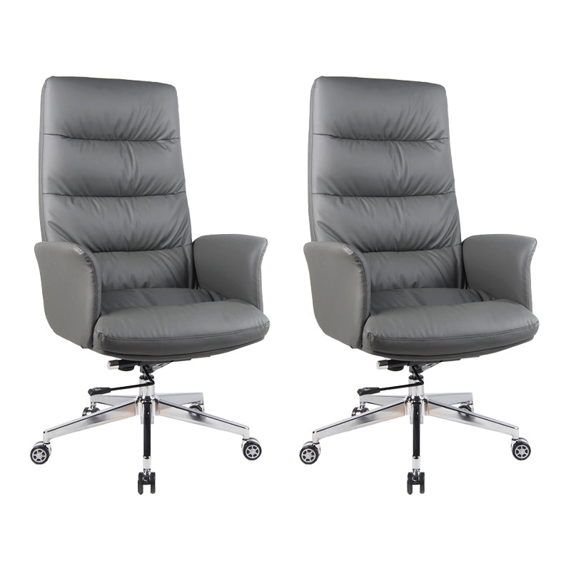 High Back Managers Chair Faux Leather Office Chair in Gray with Wheels