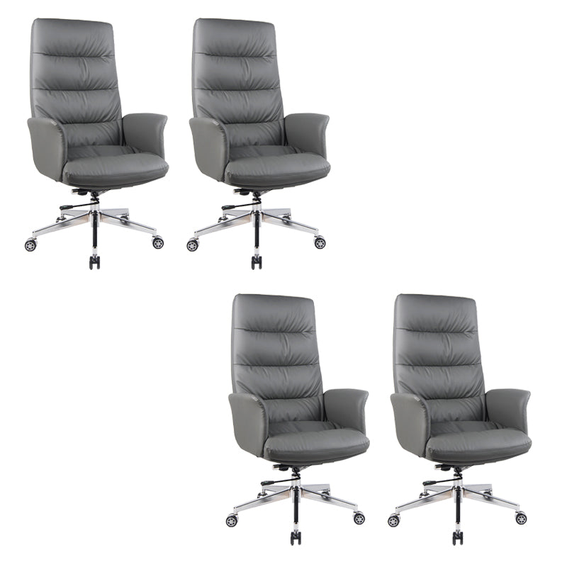 High Back Managers Chair Faux Leather Office Chair in Gray with Wheels