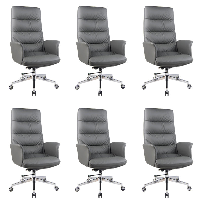 High Back Managers Chair Faux Leather Office Chair in Gray with Wheels