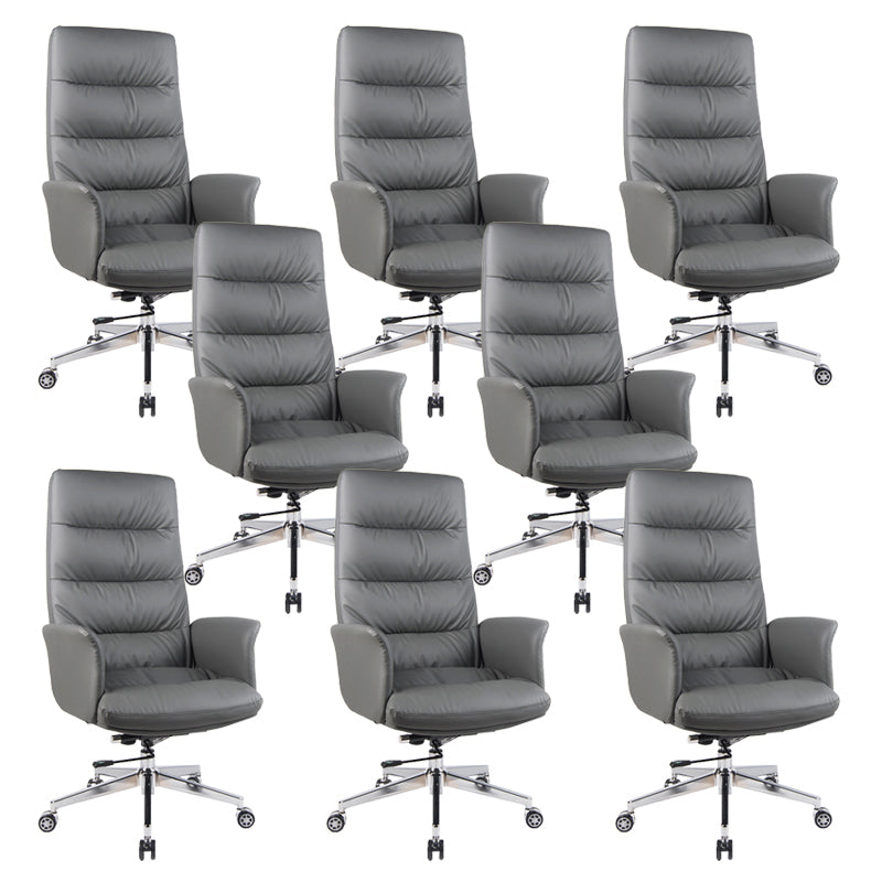 High Back Managers Chair Faux Leather Office Chair in Gray with Wheels