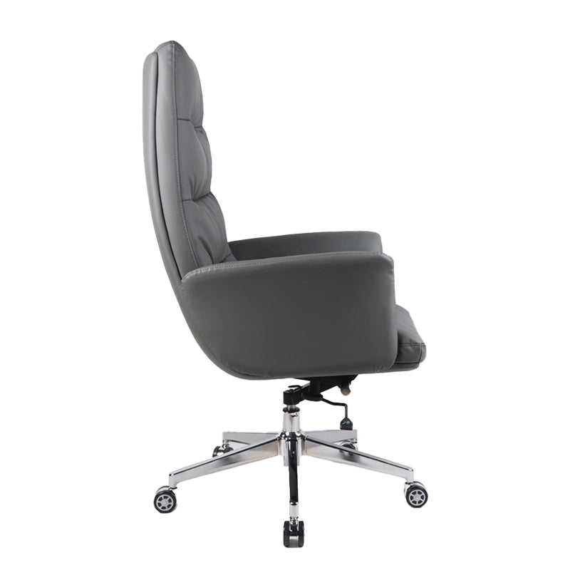 High Back Managers Chair Faux Leather Office Chair in Gray with Wheels