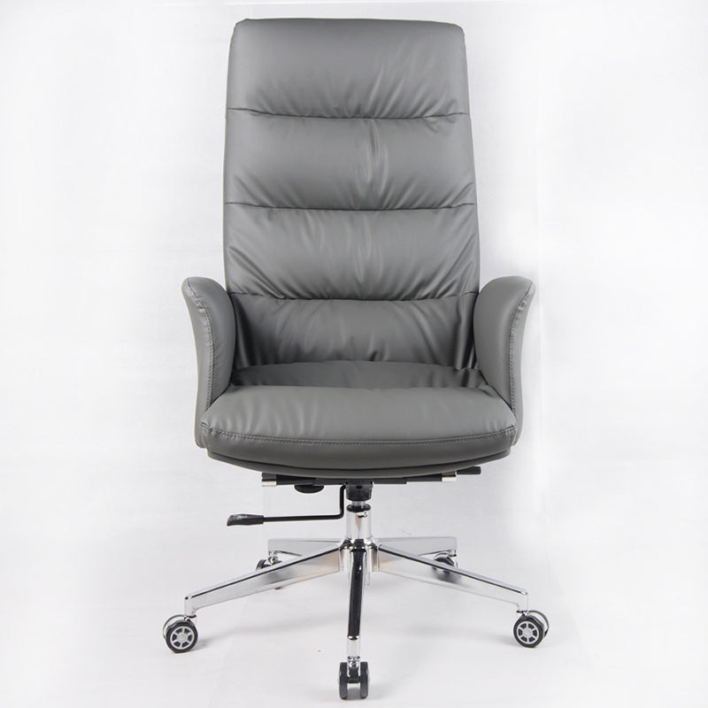 High Back Managers Chair Faux Leather Office Chair in Gray with Wheels