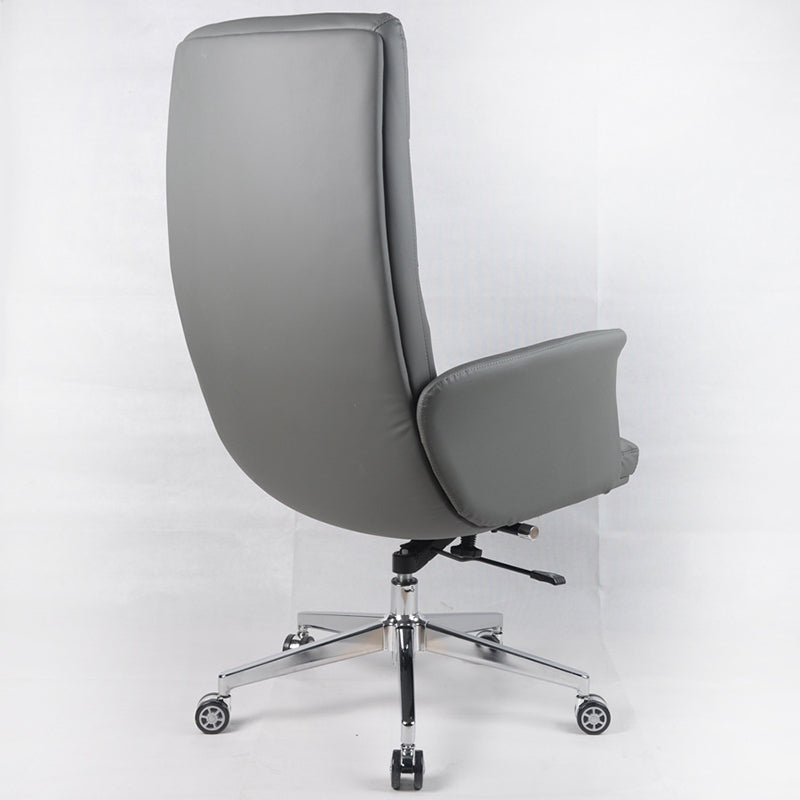 High Back Managers Chair Faux Leather Office Chair in Gray with Wheels