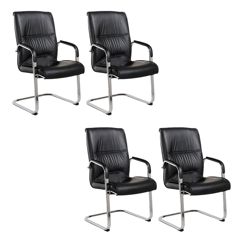 Modern Style Office Chair Black Leather No Wheels Fixed Arm Chair