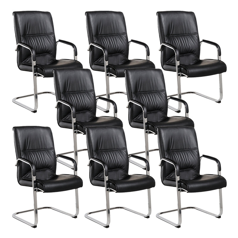 Modern Style Office Chair Black Leather No Wheels Fixed Arm Chair