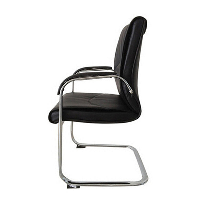 Modern Style Office Chair Black Leather No Wheels Fixed Arm Chair