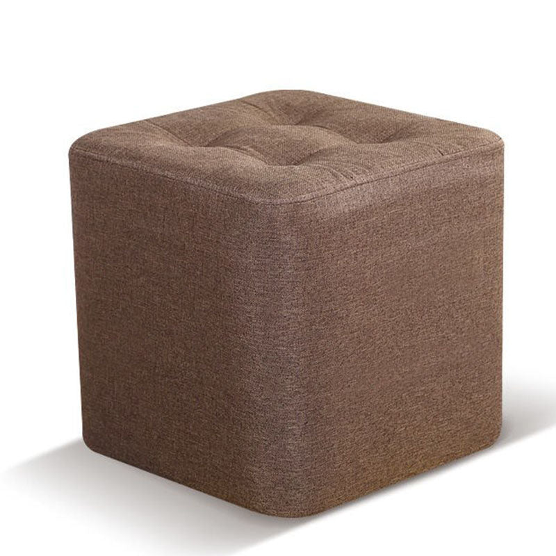 Tufted Square Shape Ottoman Modern Linen Blend Upholstered Pouf