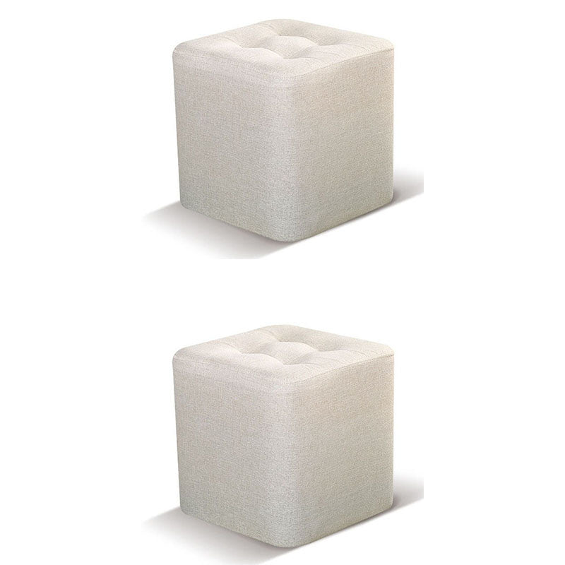 Tufted Square Shape Ottoman Modern Linen Blend Upholstered Pouf