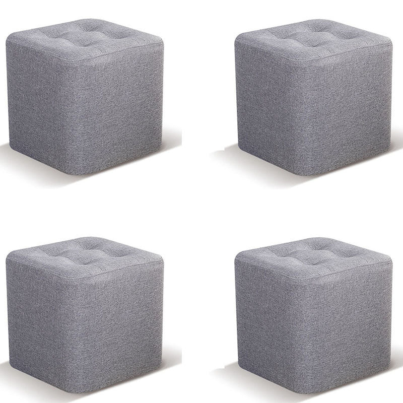 Tufted Square Shape Ottoman Modern Linen Blend Upholstered Pouf