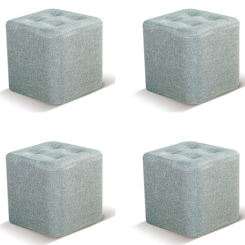 Tufted Square Shape Ottoman Modern Linen Blend Upholstered Pouf