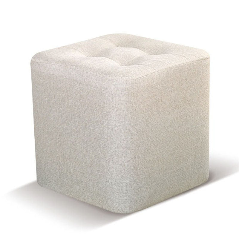 Tufted Square Shape Ottoman Modern Linen Blend Upholstered Pouf