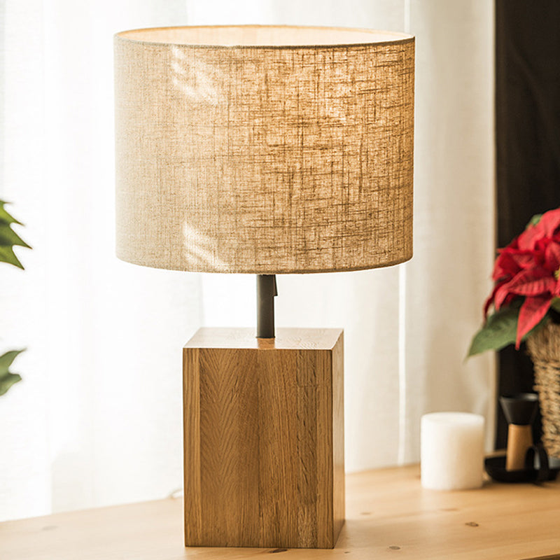 Quaderschlafzimmer Nachtlicht Holz 1 leichte Minimalismus Stofftischlampe mit Pull -Kette