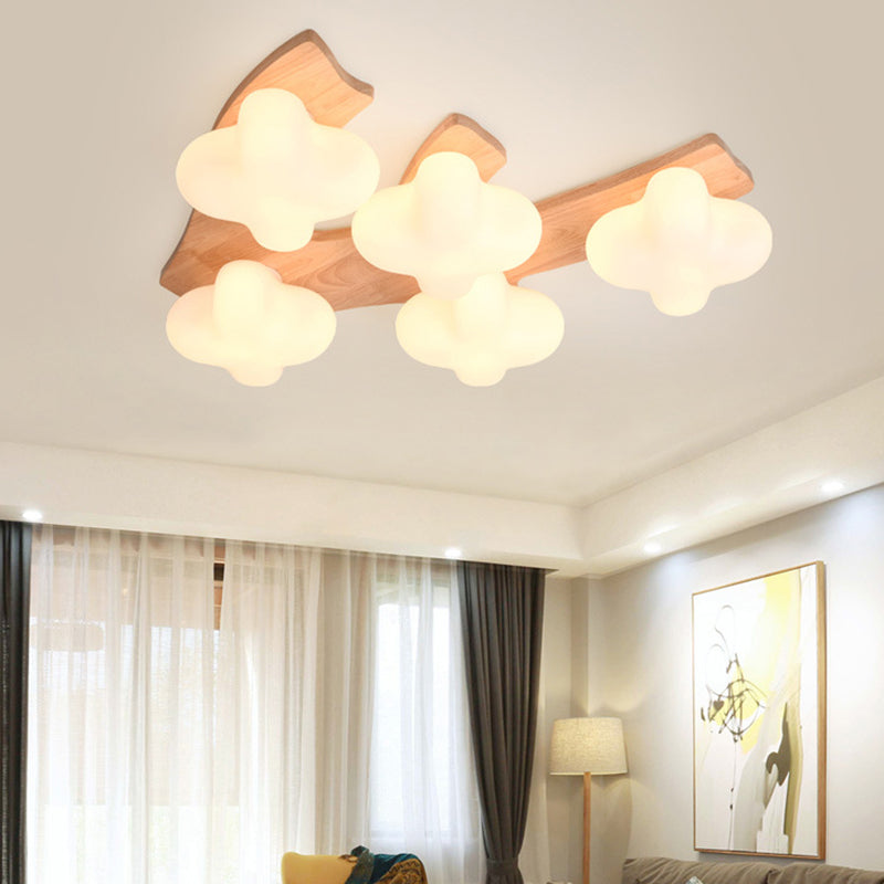 Geometric Flush Mount Fixture Contemporary Wood Flush Light for Bedroom