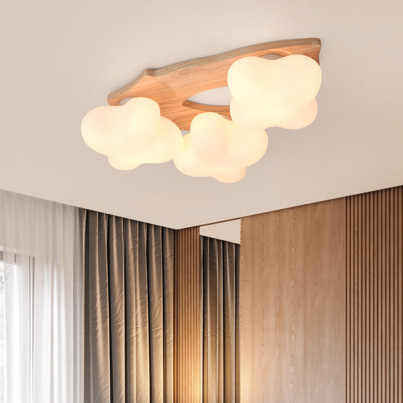 Geometric Flush Mount Fixture Contemporary Wood Flush Light for Bedroom